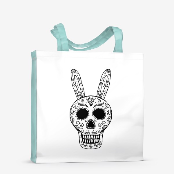 Сумка-шоппер «Мексиканский череп с завитушками и цветами. Кролик, заяц. Калавера»