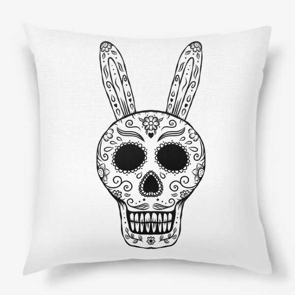 Подушка «Мексиканский череп с завитушками и цветами. Кролик, заяц. Калавера»