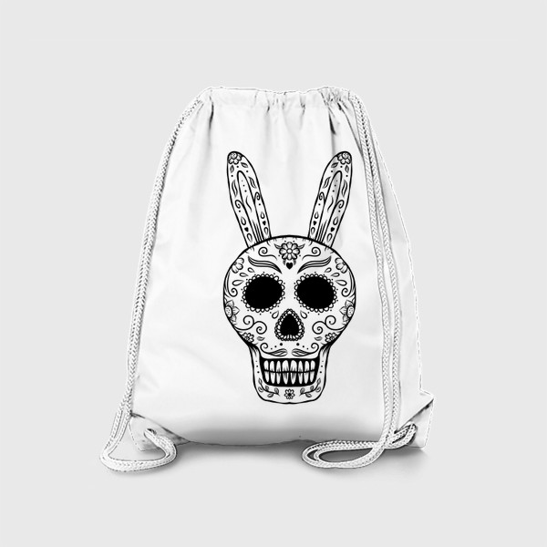 Рюкзак «Мексиканский череп с завитушками и цветами. Кролик, заяц. Калавера»