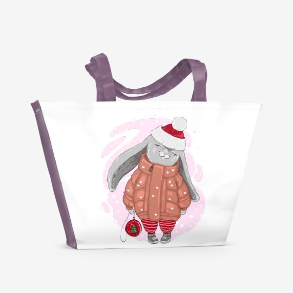 Пляжная сумка &laquo;Милый кролик (заяц) с елочной игрушкой (символ года 2023)&raquo;