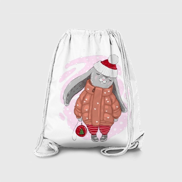 Рюкзак «Милый кролик (заяц) с елочной игрушкой (символ года 2023)»