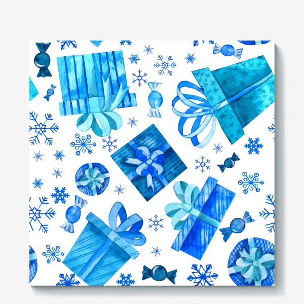 Холст «Новогодние подарки. Синий паттерн»