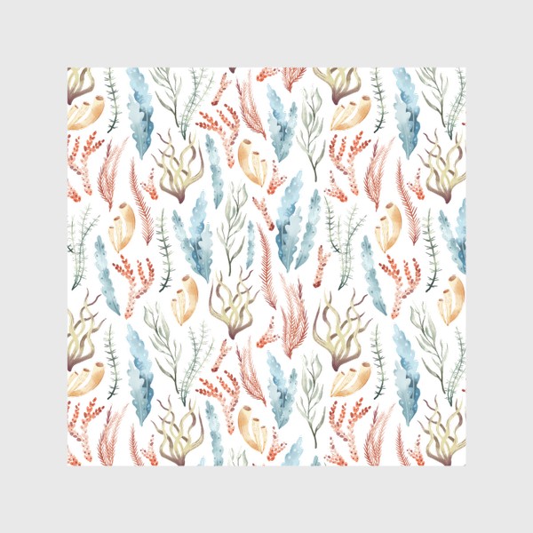 Шторы «Акварельный фон с яркими иллюстрациями подводного мира. Разноцветны водоросли, морские растения»