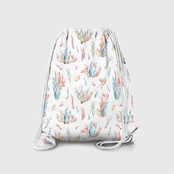 Рюкзак «Акварельный фон с яркими иллюстрациями подводного мира. Разноцветны водоросли, морские растения»