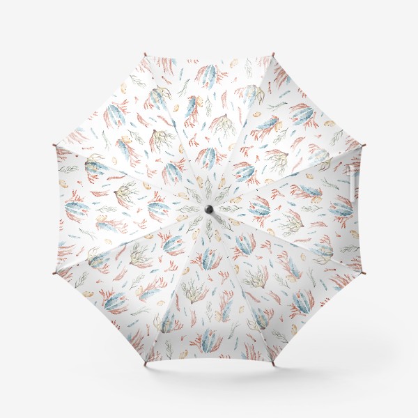 Зонт «Акварельный фон с яркими иллюстрациями подводного мира. Разноцветны водоросли, морские растения»