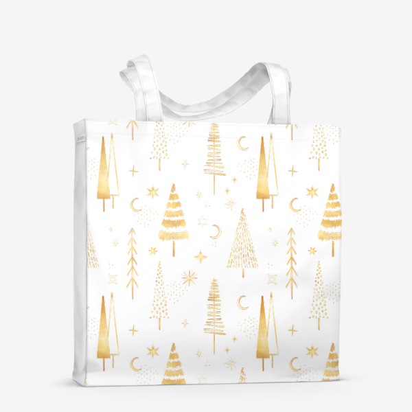 Сумка-шоппер «Золотой новогодний зимний фон. Геометрические елки, звезды, луна»