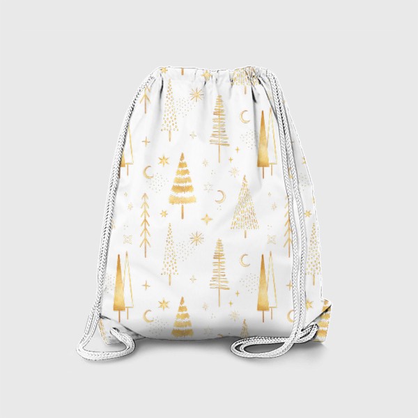 Рюкзак «Золотой новогодний зимний фон. Геометрические елки, звезды, луна»