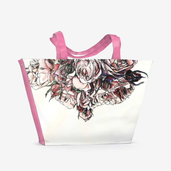 Пляжная сумка «Акварельный букет роз с элементами черного лайнера»
