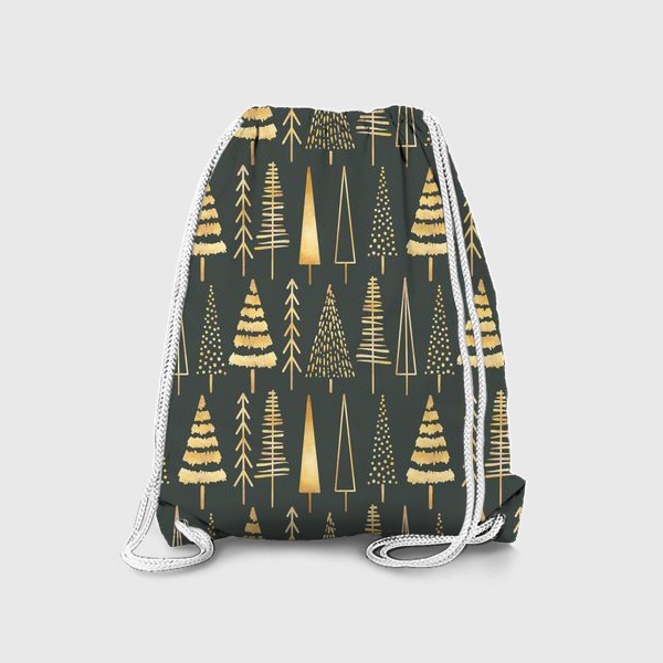 Рюкзак «Золотой новогодний зимний фон. Геометрические елки на зеленом фоне»