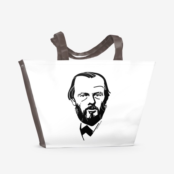 Пляжная сумка «Ф. М. Достоевский, графический портрет писателя, черно-белый»