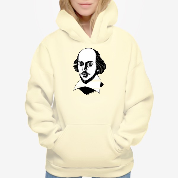 Худи «Уильям Шекспир, графический портрет драматурга и поэта, черно-белый»