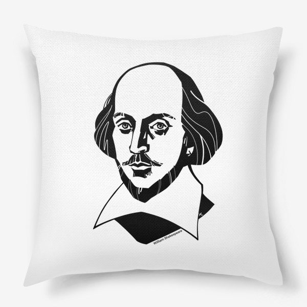 Подушка «Уильям Шекспир, графический портрет драматурга и поэта, черно-белый»