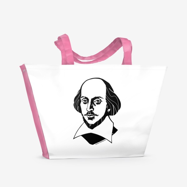 Пляжная сумка «Уильям Шекспир, графический портрет драматурга и поэта, черно-белый»