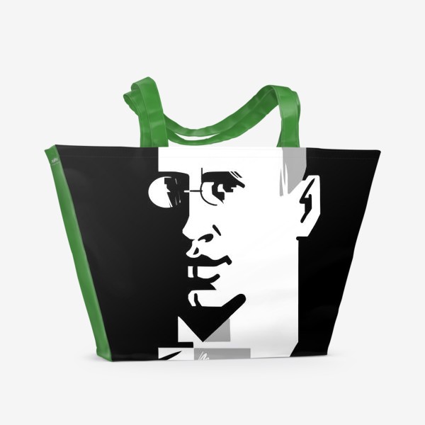 Пляжная сумка «Сергей Прокофьев, черно-белый графический портрет композитора в стиле Ар-Деко»