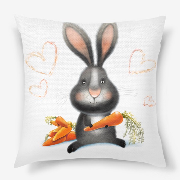 Подушка «Черный кролик с морковками»