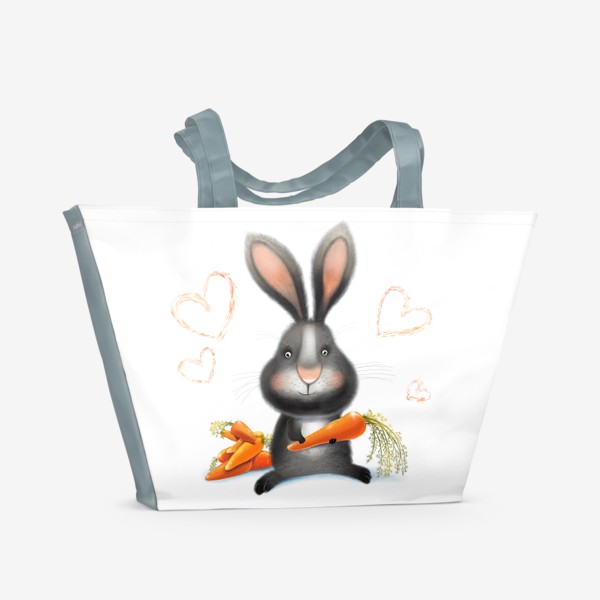 Пляжная сумка «Черный кролик с морковками»