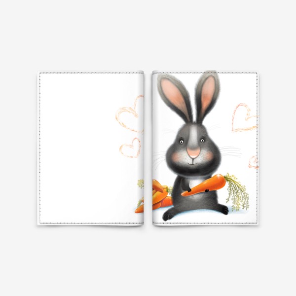 Обложка для паспорта «Черный кролик с морковками»