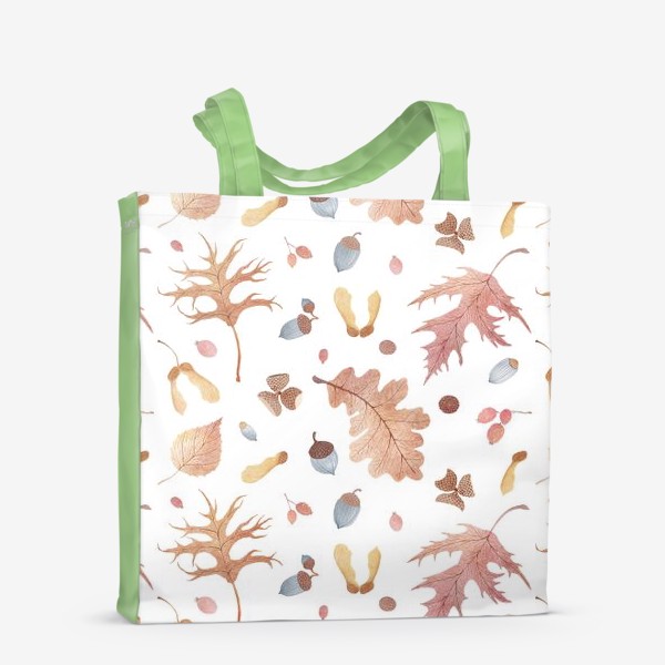 Сумка-шоппер «Акварельный фон с падающими осенними листьями, желудями и ягодами боярышника»