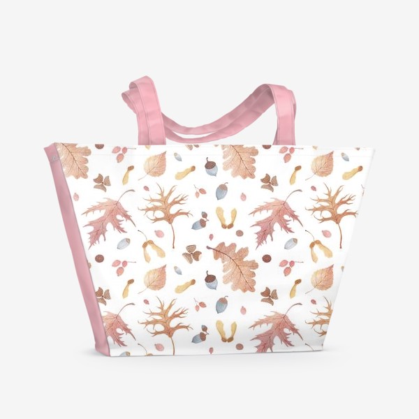 Пляжная сумка «Акварельный фон с падающими осенними листьями, желудями и ягодами боярышника»