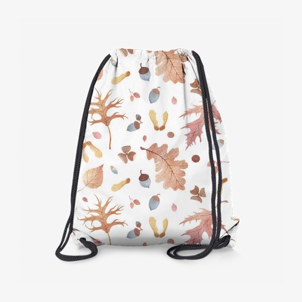 Рюкзак «Акварельный фон с падающими осенними листьями, желудями и ягодами боярышника»