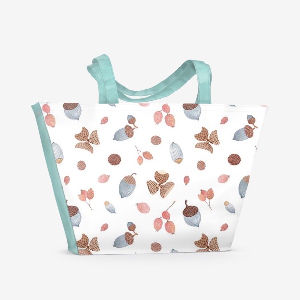 Пляжная сумка &laquo;Акварельный фон с осенними желудями, шляпками и ягодами боярышника&raquo;