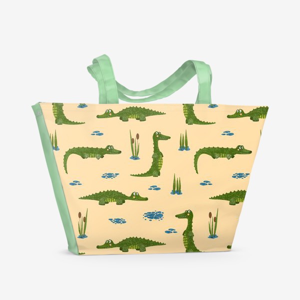 Пляжная сумка «Крокодил и крокодилы на светлом фоне. Милые экзотические животные»