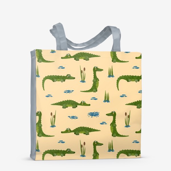 Сумка-шоппер «Крокодил и крокодилы на светлом фоне. Милые экзотические животные»