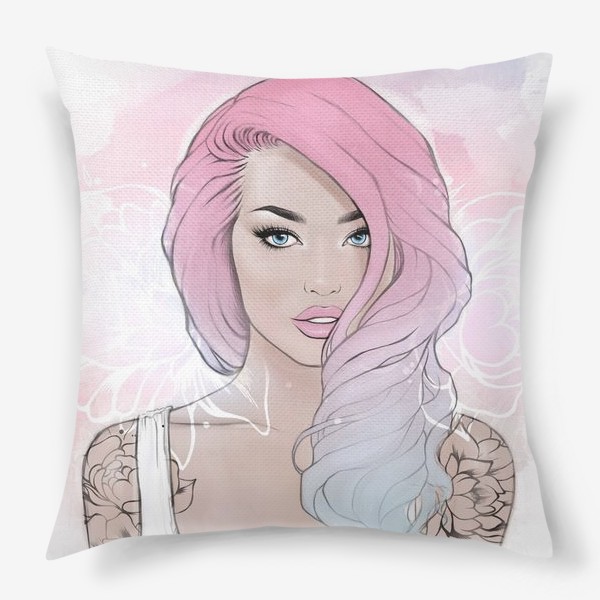 Подушка «Девушка "Pink hair"»