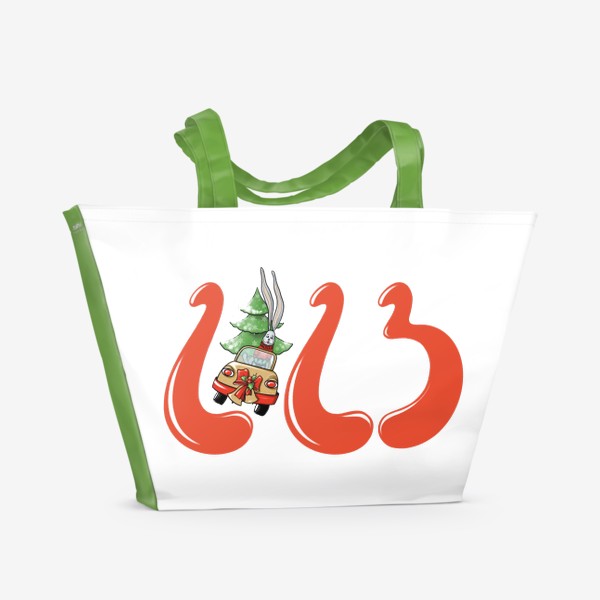 Пляжная сумка «Кролик спешит к Новому году »