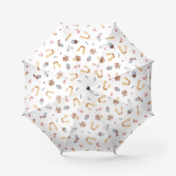 Зонт «Акварельный фон с осенними желудями, шляпками, курносиками и ягодами боярышника»