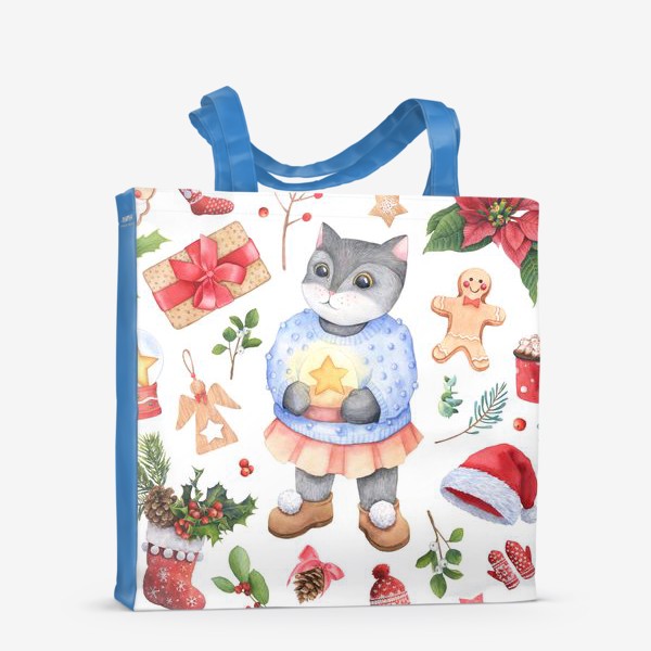 Сумка-шоппер «Кот, звезда и подарки »