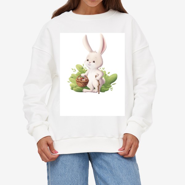 Свитшот «Кролик и корзина с грибами»
