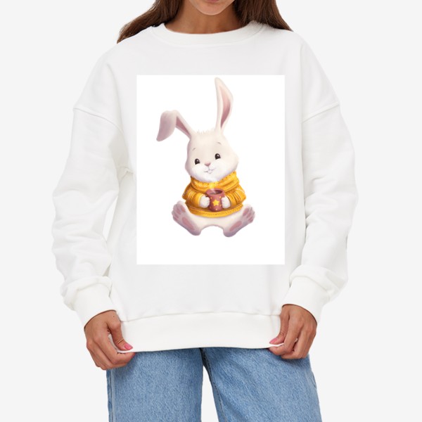Свитшот «Кролик в свитере с чашкой какао»