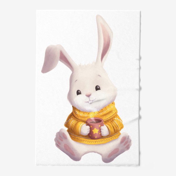 Полотенце «Кролик в свитере с чашкой какао»