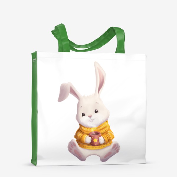 Сумка-шоппер «Кролик в свитере с чашкой какао»