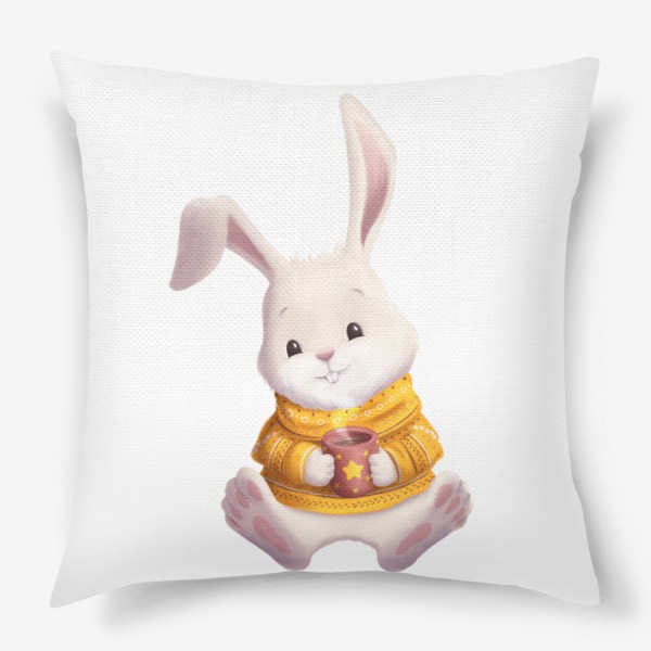 Подушка «Кролик в свитере с чашкой какао»