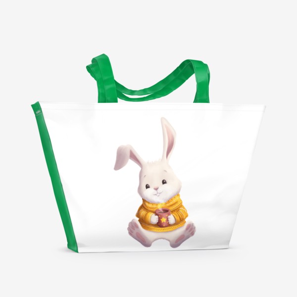 Пляжная сумка &laquo;Кролик в свитере с чашкой какао&raquo;