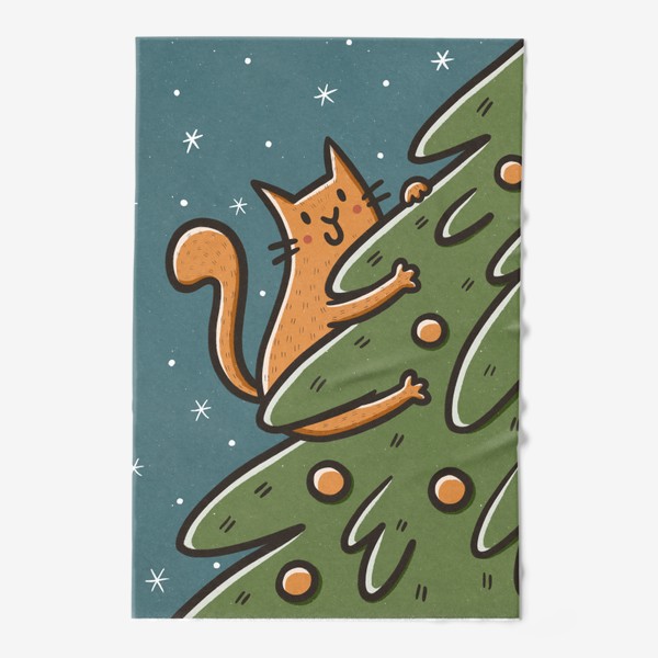 Полотенце «Забавный рыжий кот на елке. Новый год »