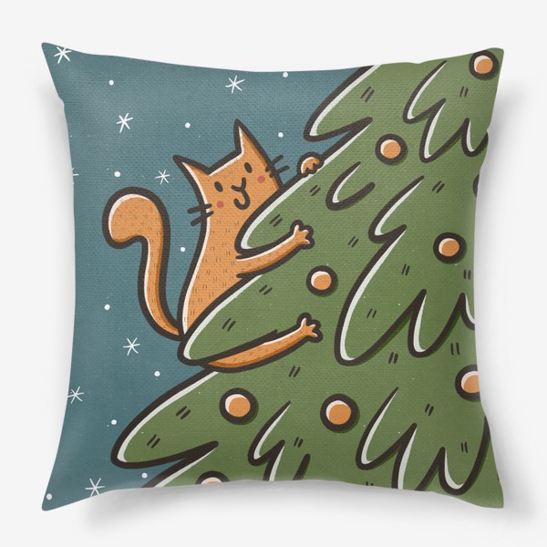 Подушка &laquo;Забавный рыжий кот на елке. Новый год &raquo;
