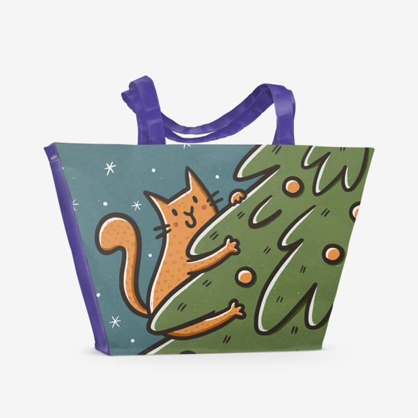 Пляжная сумка «Забавный рыжий кот на елке. Новый год »