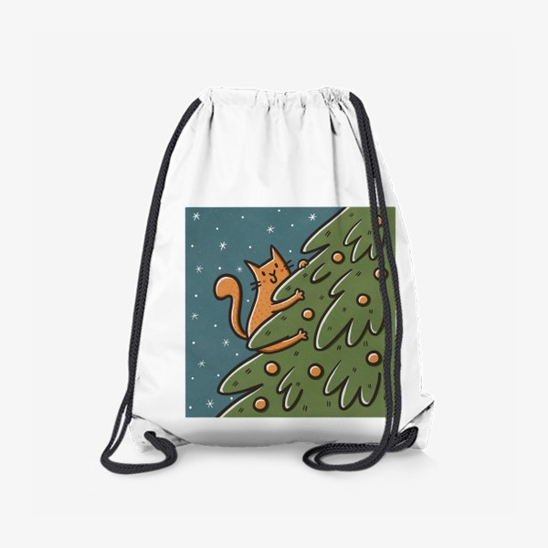 Рюкзак «Забавный рыжий кот на елке. Новый год »