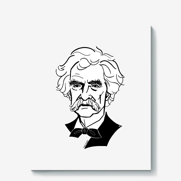 Холст «Марк Твен, графический портрет писателя, черно-белый»
