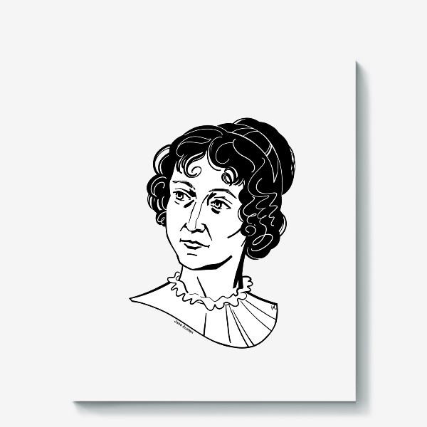 Холст &laquo;Джейн Остин, графический портрет писательницы, черно-белый&raquo;