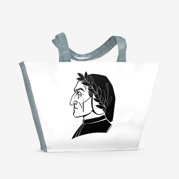 Пляжная сумка «Данте Алигьери, графический портрет поэта, черно-белый»