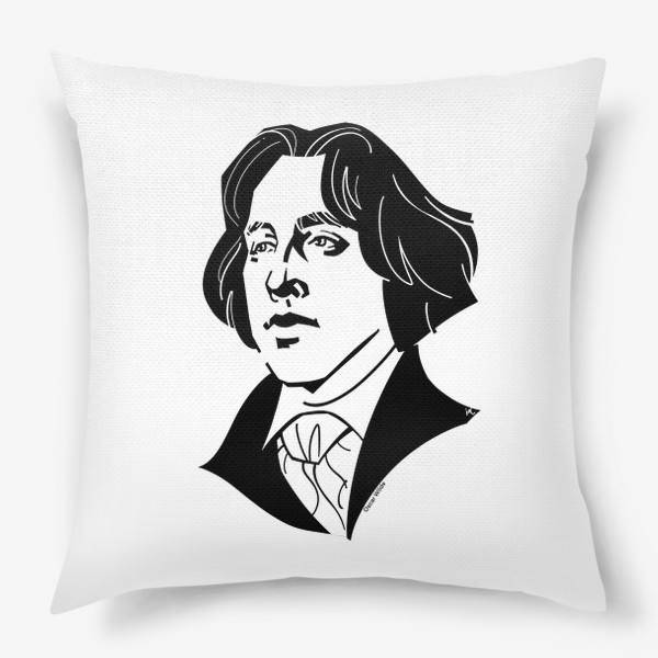 Подушка «Оскар Уайльд, графический портрет писателя, черно-белый»
