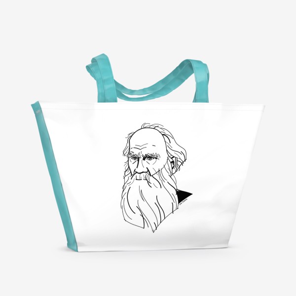 Пляжная сумка «Лев Толстой, графический портрет писателя, черно-белый»