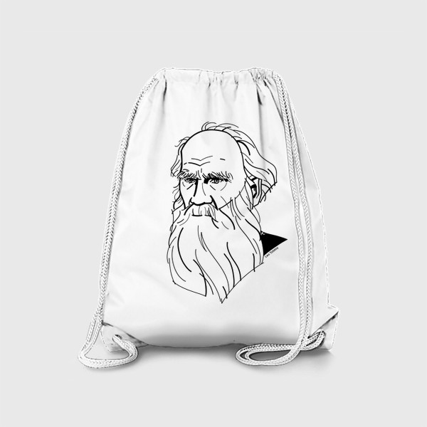 Рюкзак «Лев Толстой, графический портрет писателя, черно-белый»