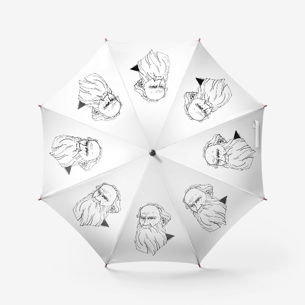 Зонт «Лев Толстой, графический портрет писателя, черно-белый»