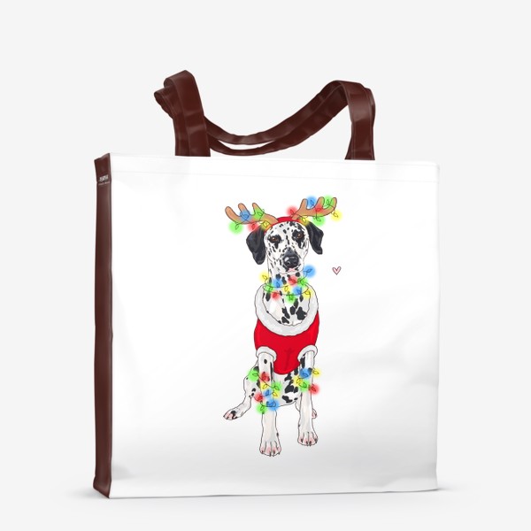 Сумка-шоппер «собака далматин гирлянды Новый год олень»