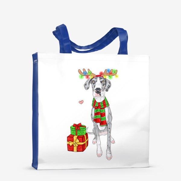 Сумка-шоппер «Немецкий дог с подарками собаки Новый год»